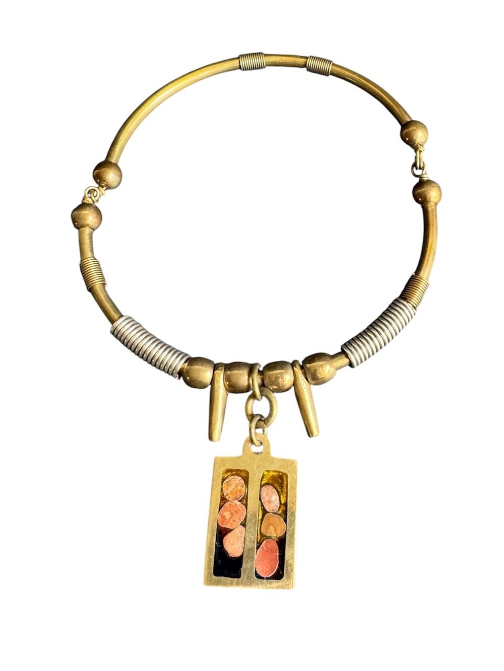 Vintage Chunky Brass Artisan Necklace Grecian Mediterranean Brutalist Choker MCM